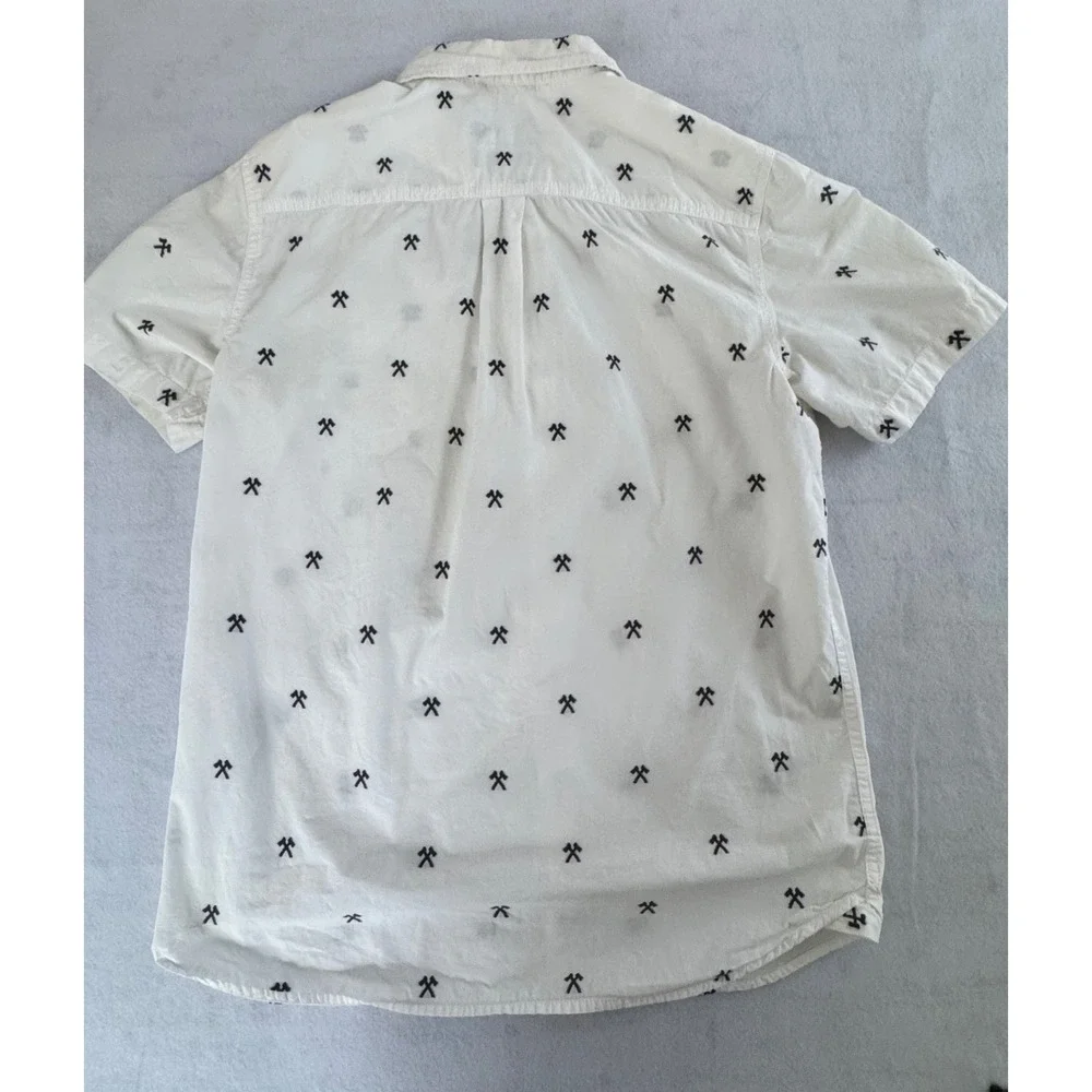 The North Face Mens Short Sleeve Button Down Shirt White Pickaxe‎ Print Small